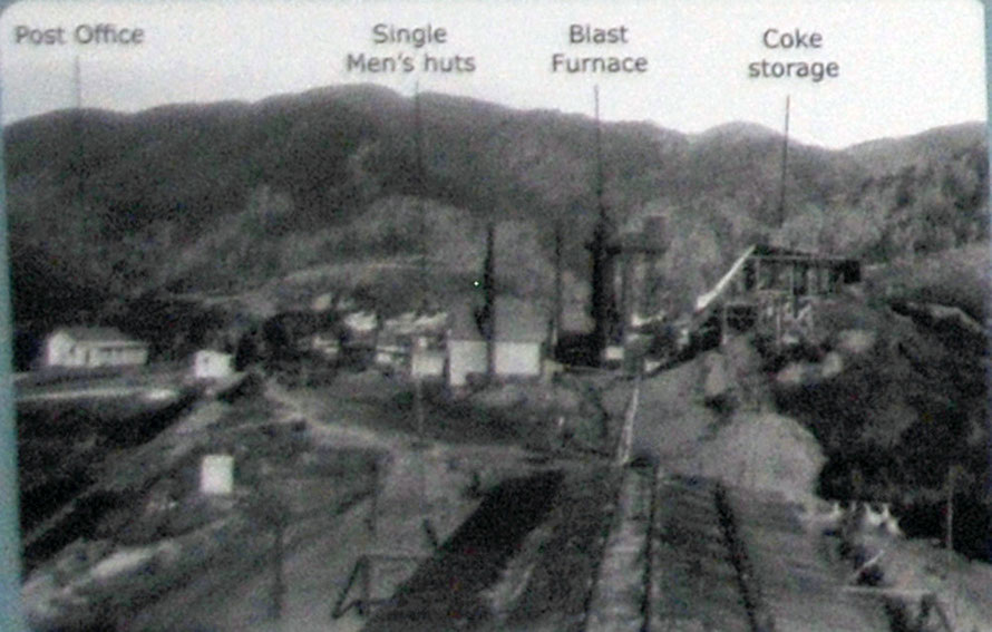 Using local iron ore and coal it was thought Onekaka would become a major steel town. It was not to be. Closed in 1935 and mothballed through the IIWW the furnaces were never fired again (Iron Works s