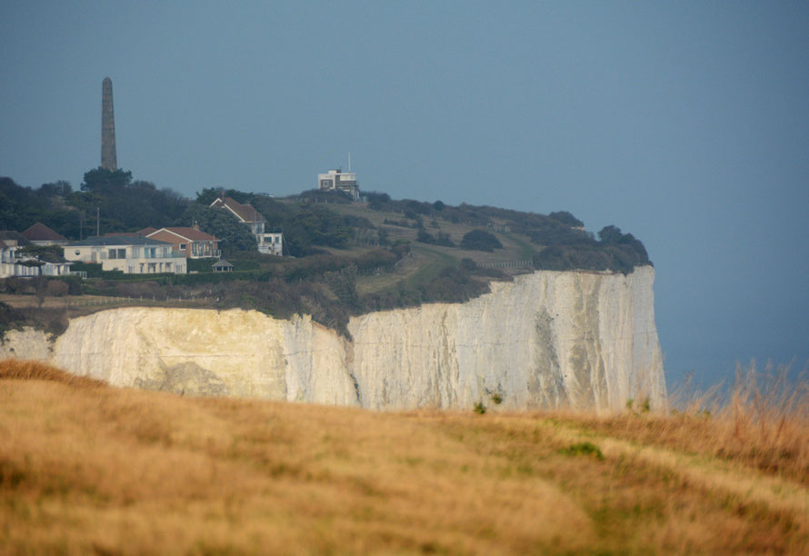 View from Windmill Down of the Dover Patrol Monument and the old Coastguard station at St Margaret's. 