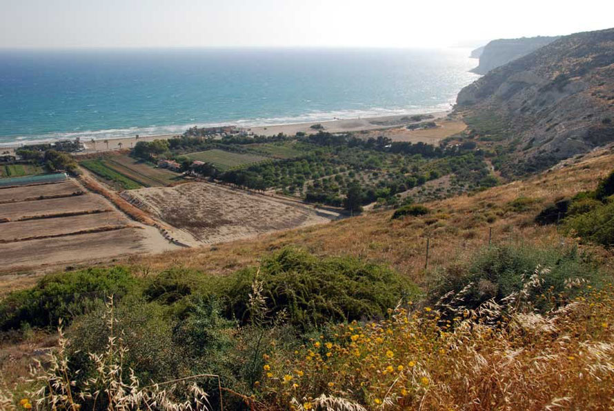 The spectacular setting of the site of Kourion, high on a bluff above coastal shelf and dazzling sea