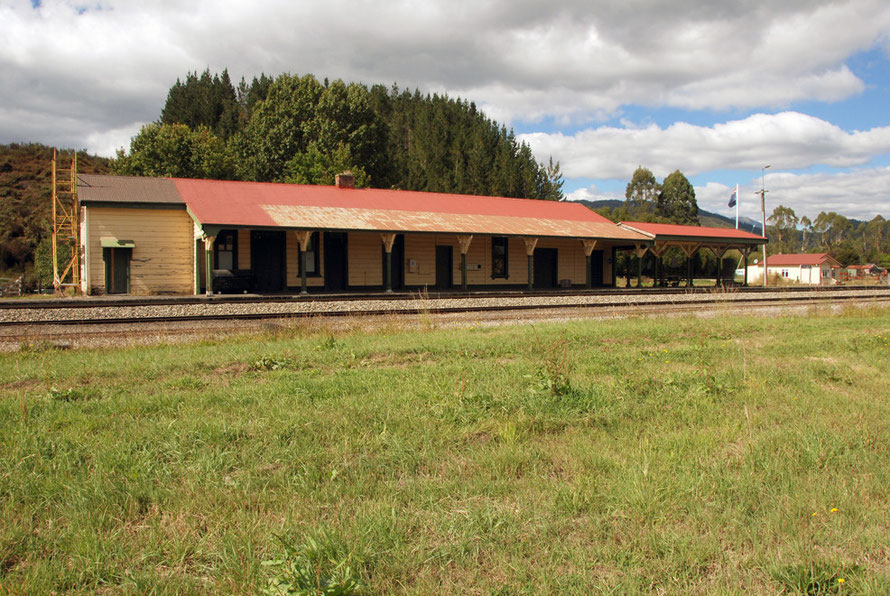 Reefton Station (built 1892) on the Stillwater-Greymouth branch of the Midland line. This is the only surviving Midland Railway Co. (incorporated England, 1886) station building