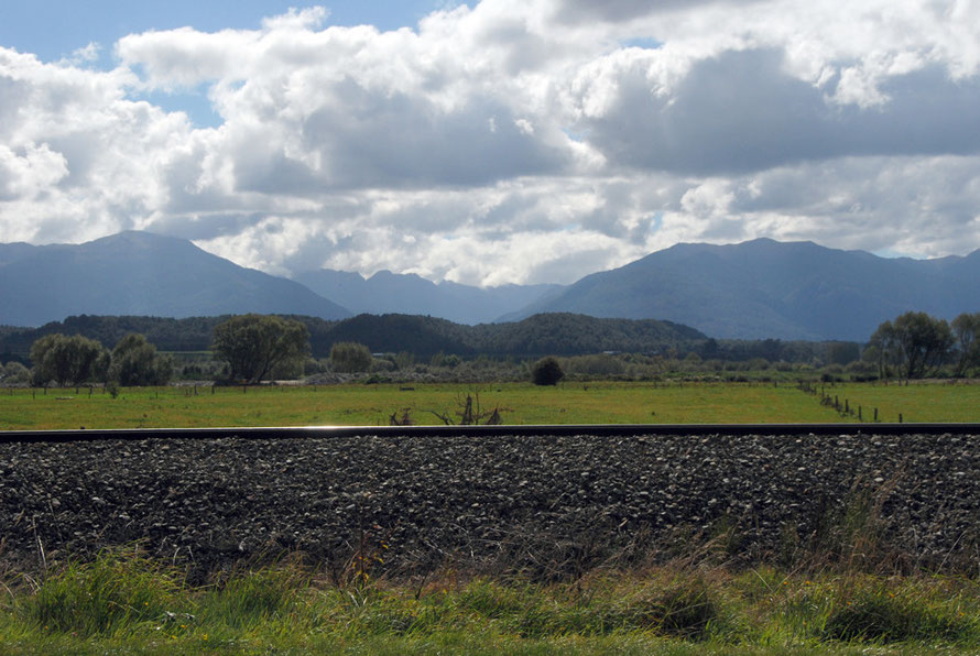 The view from the Bush Loco looking north across the Grey River-Mawheranui valley to Balckball and Mt Davy and Croesus Knob (1204m)