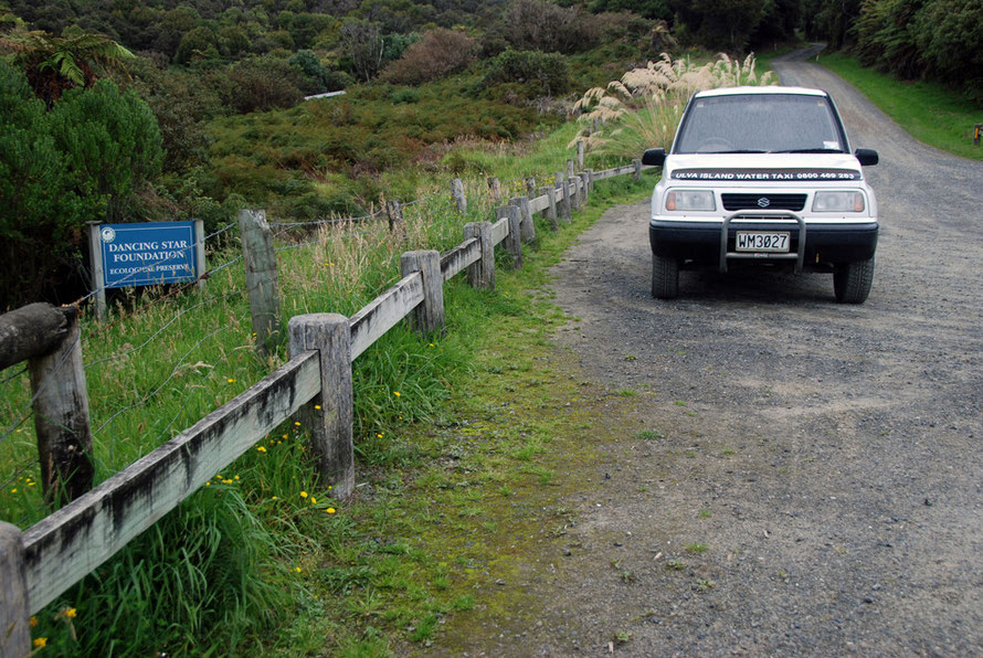 The jeep that awaited us at our bach on Stewart Island parked up at Lee Bay.