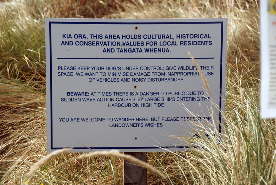 Sign aksing for respect from visitors in Te Rauone Beach. Tangata whenua is a Māori term for the indigenous peoples of New Zealand and literally means "people of the land", from tangata, 'people' and 