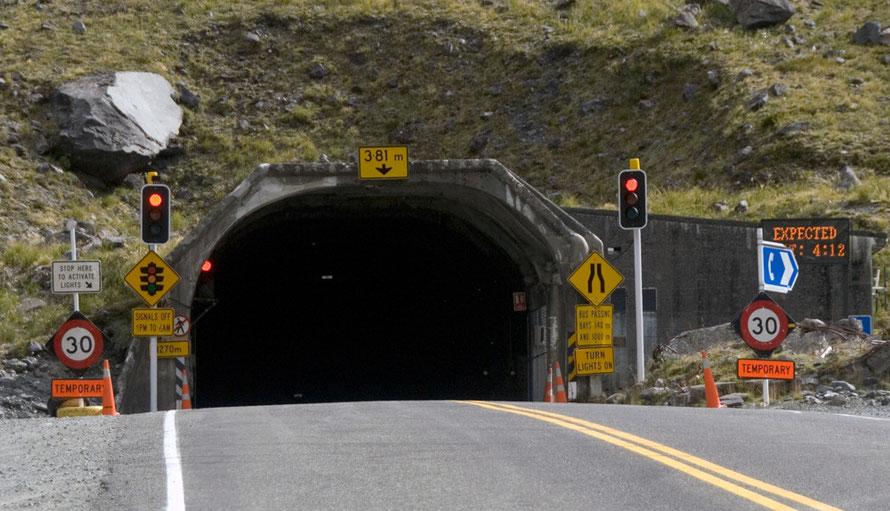 The eastern entrance to the Homer Tunnel at 920m.  Three tunnel workers were killed here in 1937 and 1937 by silent dry avalanches falling from the snowfields 800m above.