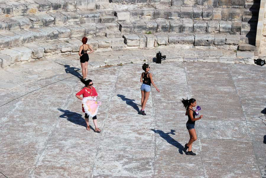 Dancers rehearsing with the Andrea Morelli Rat Pack Show on the orchestra (dancing place) of the Kourion Amphitheatre