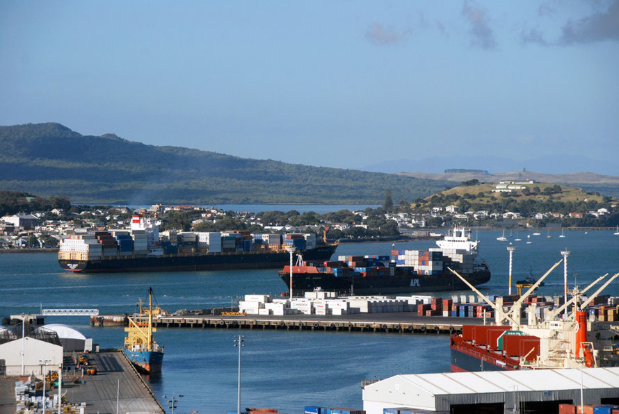 Tight squeeze: the Kota Limat and APL Jeddah continaer ships passing in the entrance to the Waitemata Harbour.