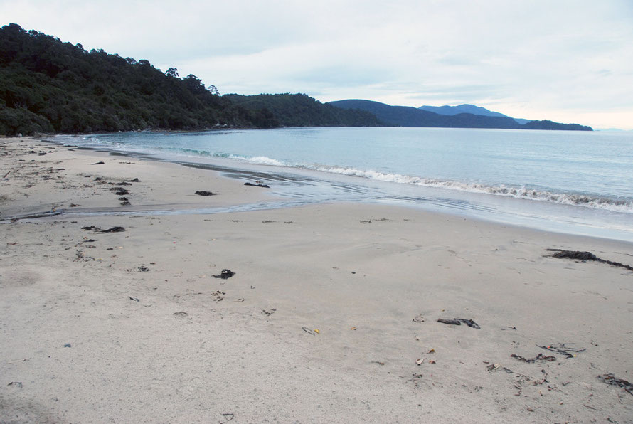 The start of the Rakiura Trail from Lee Bay on Stewart Island - see signage above fore details of peaks, points and bays.