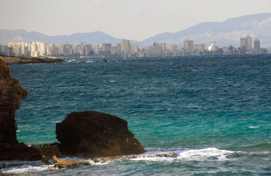 The abandoned hotels and construction cranes of the ghost-town suburb of Varosha on the edge of Famagusta