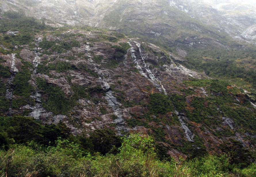 Water everywhere running down the backwall at the western portal of the Homer Tunnel on the Milford Road.