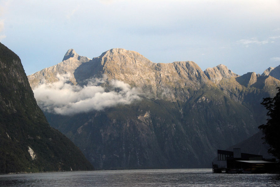 Sheerdown Peak (1,878m) and the sheer cliffs that rise over 1,700m from sea level. The Underwater Observatory is on the right and butress of Cascade Peak (1,209m) on left.