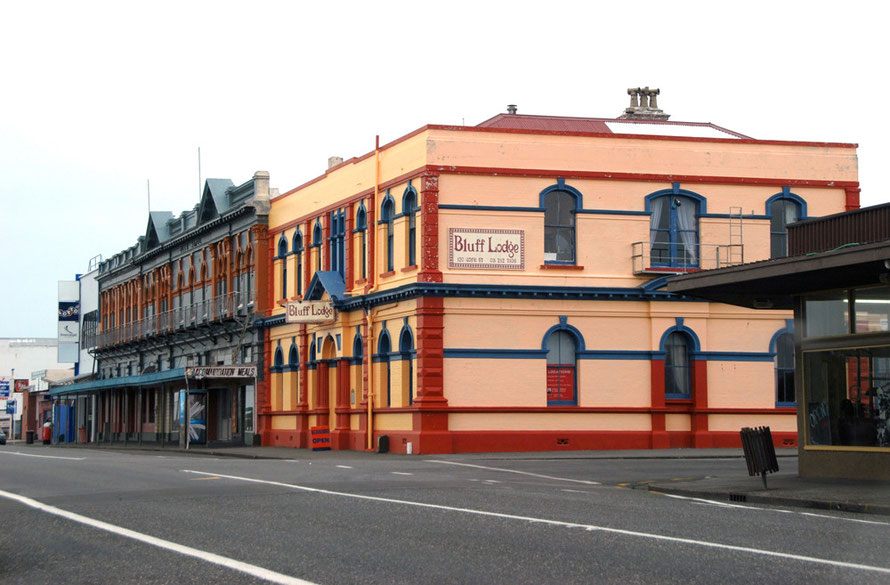 Bluff Lodge - the former Bluff Post Office -  and the Club Hotel buildings, Bluff, NZ.