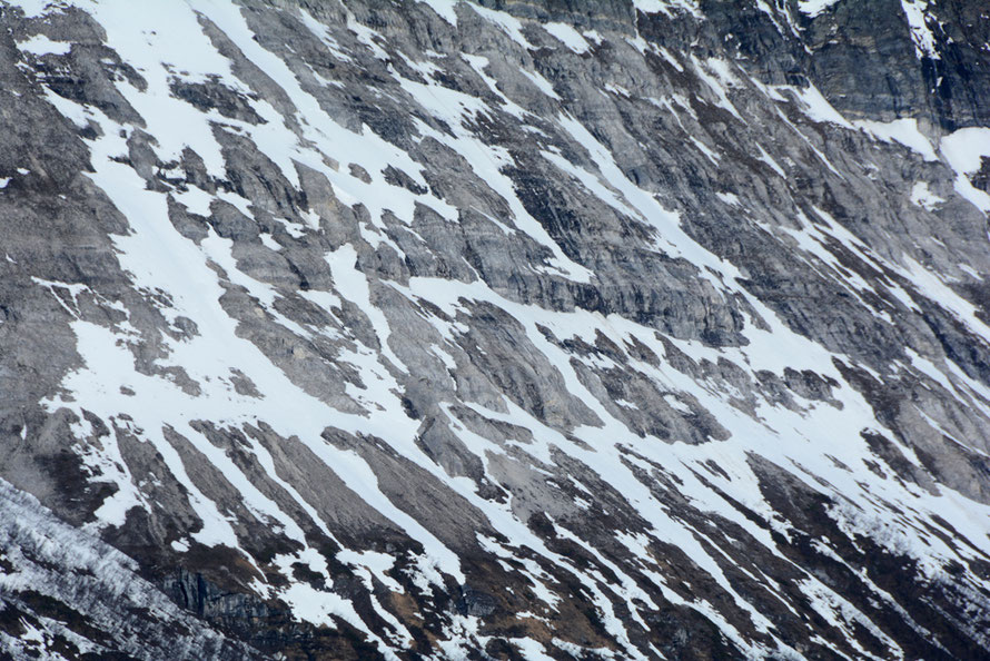 Detail of the truncated spur of Stortuva mountain (1100m) on the western side of the Ullsfjorden opposite the Lyngen Peninsula. 