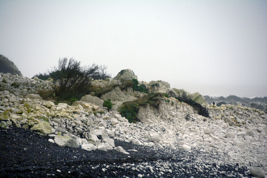 Waves of the huge rockfall last year. Hat on rock to the right. Had a Bhuddist garden feel to me. Shot sheltering from a terrific squall. 