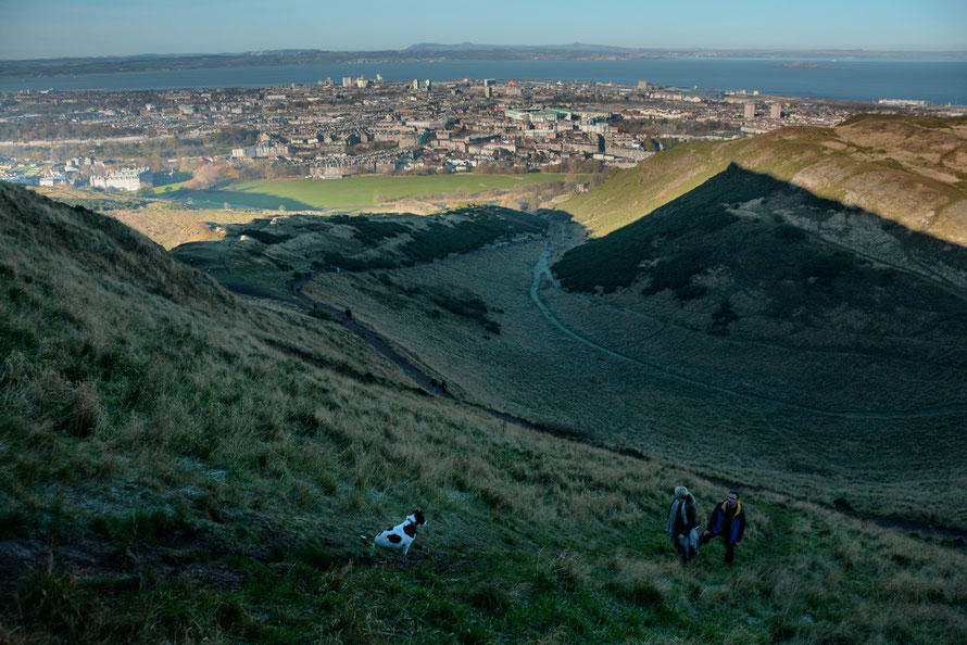 HDR on the way up to Arthur's Seat with Edinburgh, Leith and the Firth of Forth in the background. 