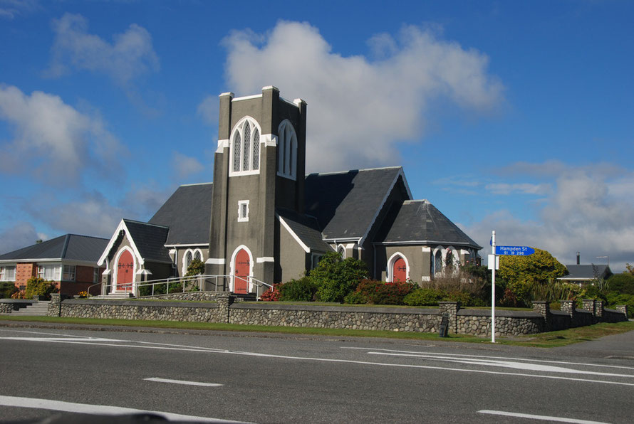 St Andrew's United Church of Hokitika which recently celebrated 25 years of ministry from Rev John Drylie. He introduced the waving of palm leaves on Palm Sunday and the hammering of nails into a cros