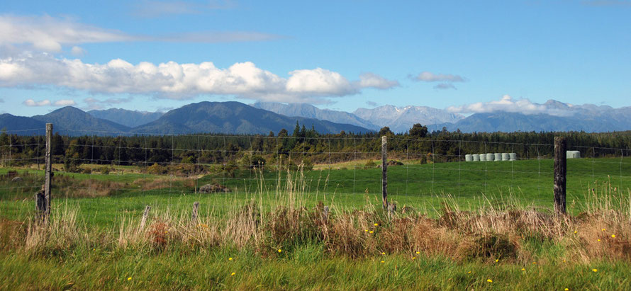 'Let me live in my house by the side of the road and be a friend to man [and woman]': Southern Alps view between Ross and Hokitika