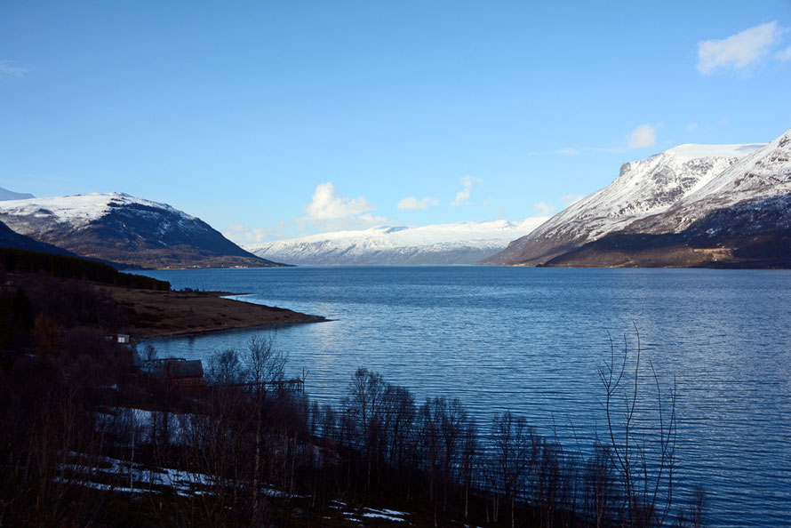 Looking up the Storfjorden towards the Lyndenseidet-Oderlen ferry crossing that saw the transport of 50,000 troops and 6,000 vehicles during the German withdrawal code-named  Operation Nordlicht.