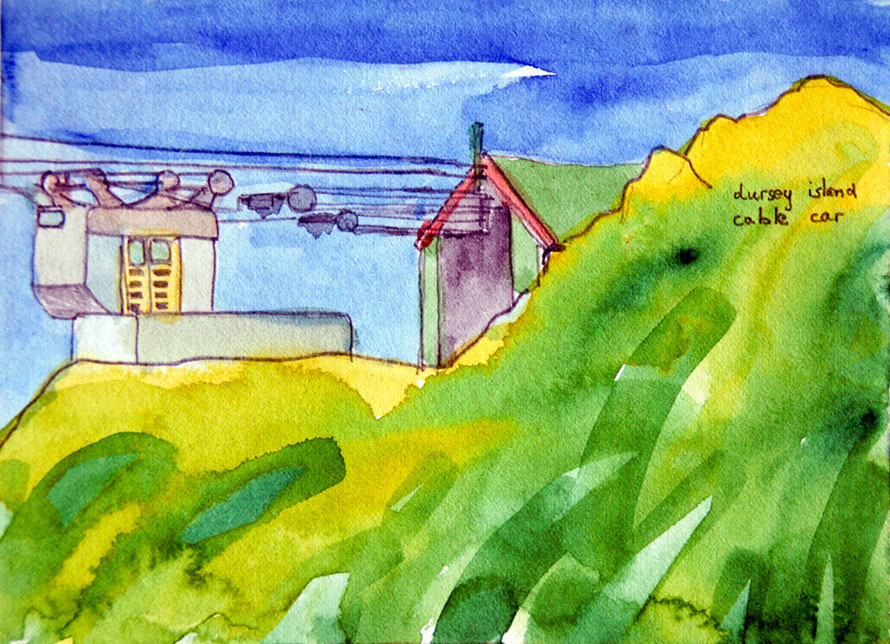 Dursey Island Cable Car, Beara Peninsula, Ireland (1983) (Watercolour) (Small) Fergus Murray