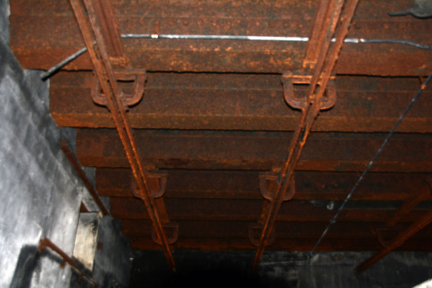 The roof rails used presumably to shift the shells to the entrance of the depot (which I could not get in focus).