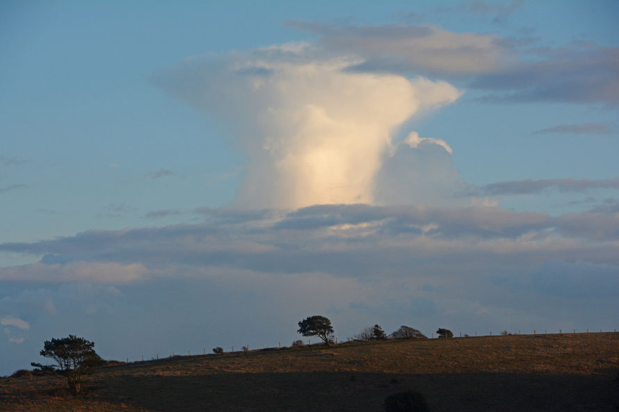 A late afternoon cloud rising up above the South Foreland.