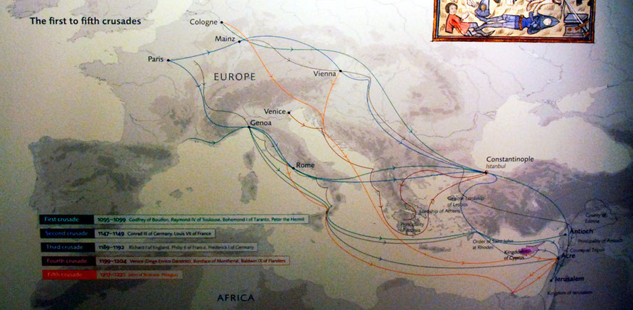 Ashmolean Museum, Oxford map of the 1st to 5th crusades