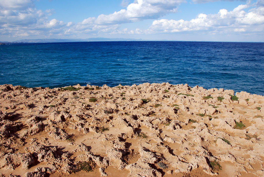 A freezing January day with brilliant sunshine at Protaras looking east towards the Karpas Peninsula on the other side of the Green Line.