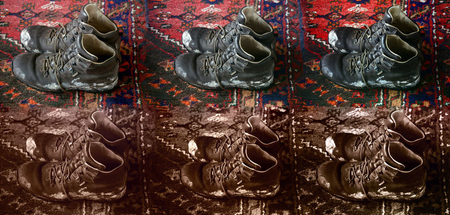 Boot variations: I took some tripod shots of my boots using different exposures and picture settings and knitted them together. 