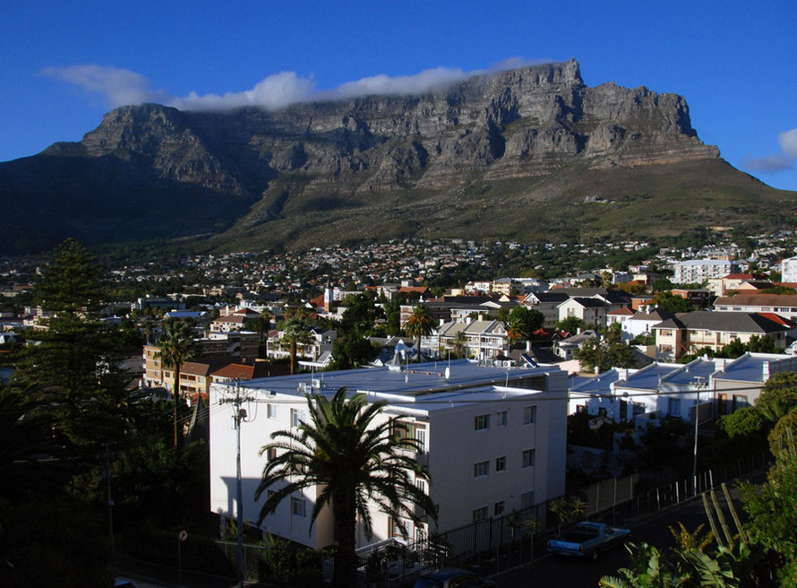 The spectacular view of Table Mountain from the guesthouse in Tamboerskloof