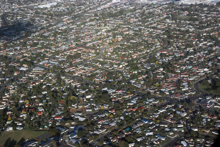 The low densite housing of Auckland's suburbs. This is Manurewa, 20km south of the Central Business district. 