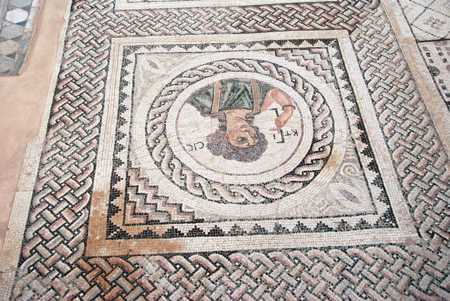 Byzantine mosaics at Kurion in the House of Eustolios linked to the reign of Emperor Theodisios II - 408-450AD. (May 2012).  