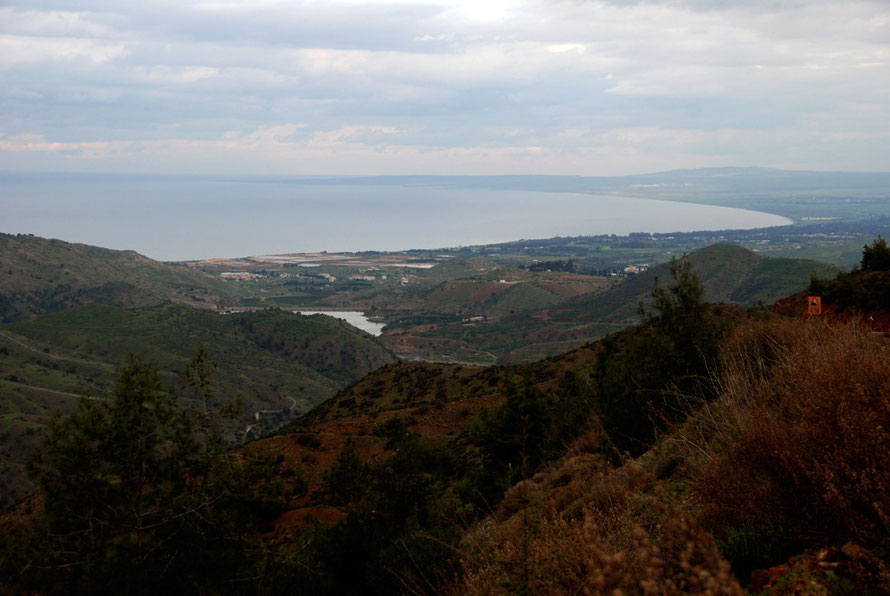 The view to the north and the great sweep of Morphou Bay arcing away under a canopy of clouds