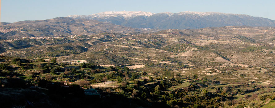 Panorama of Mount Olympus and the High Troodos, Commandaria Hills and the Kryos Valley, January 2013.