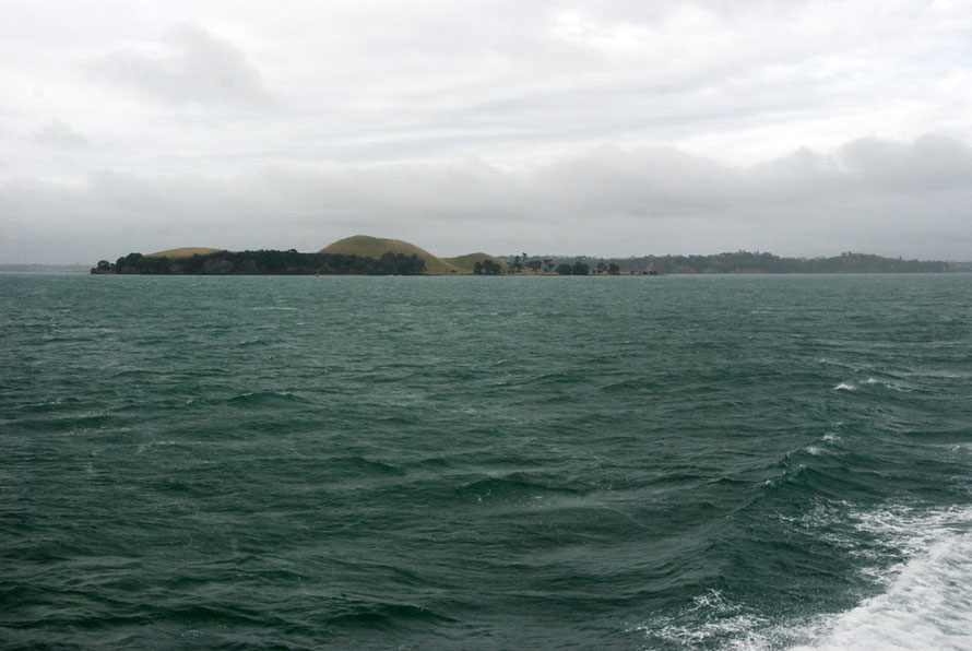 Passing Brown's Island (Motukorea) in the Inner Hauraki Gulf on the way to Waiheke as the remnant cyclone swell picked up and the cat ferrry smashed its way into the growing waves.