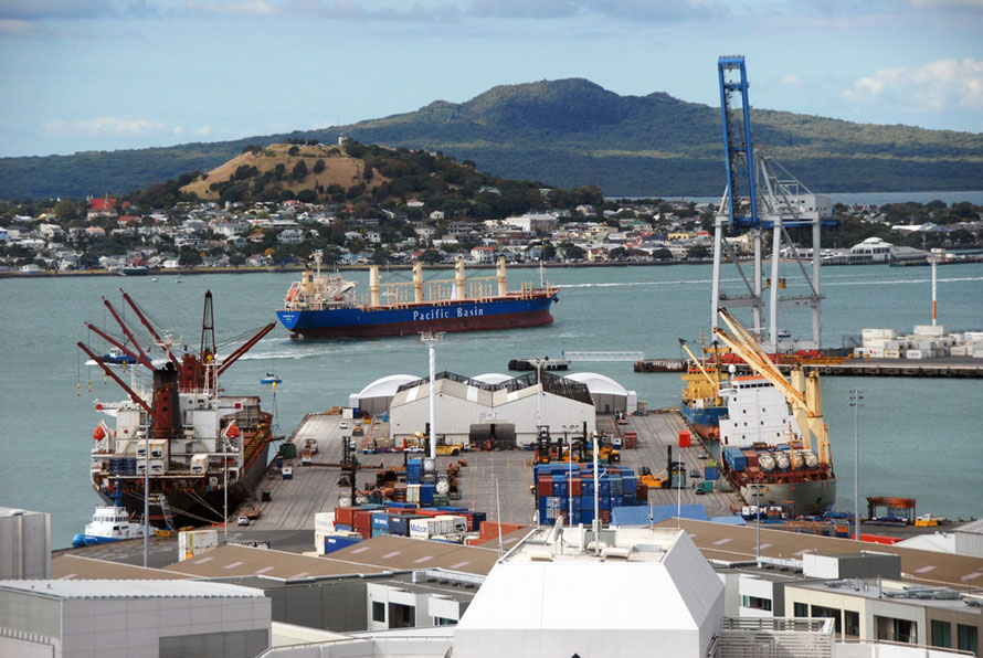 Ships coming and going all the time at the Auckland Container and bulk goods terminals.