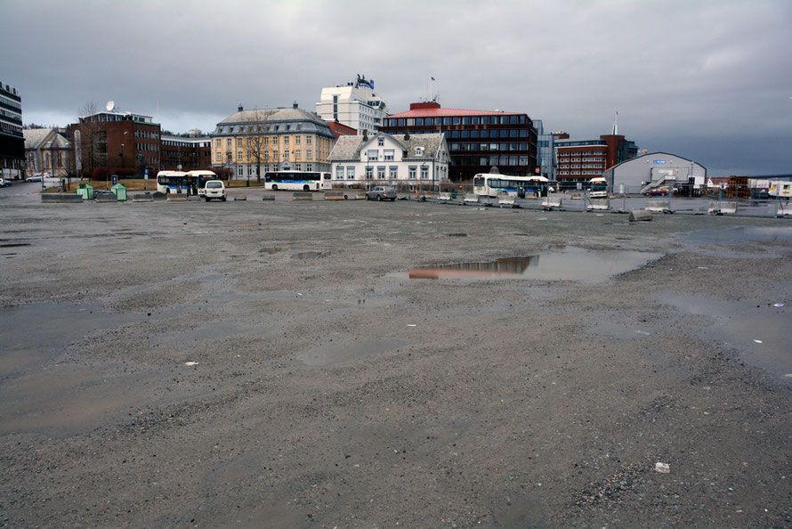 Empty lot on the Tromsø waterfront near the Hurtigruten cruise liner wharf.