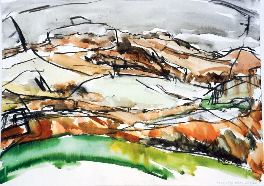 Stanage Edge, Peak District National Park, 1985 (Charcoal and Watercolour) Fergus Murray