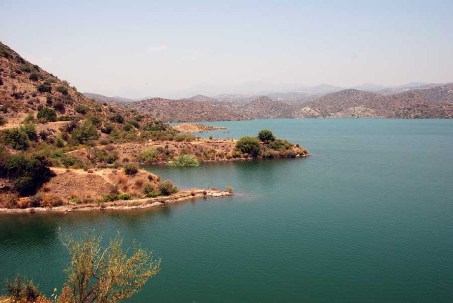 Kalavassos reservoir constructed in 1985 with a 480m long by 60m high dam