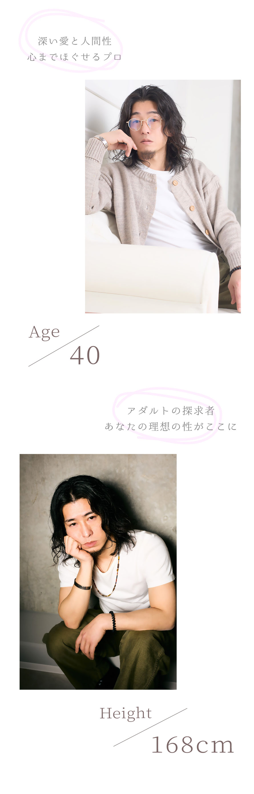 セラピストのアピール画像　年齢・身長・雰囲気を記載している