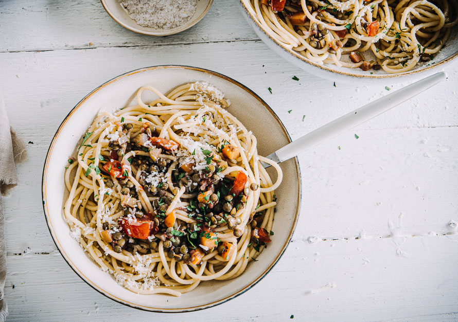 Spaghetti mit Rotweinlinsen - und einfache Tipps für mehr Nachhaltigkeit