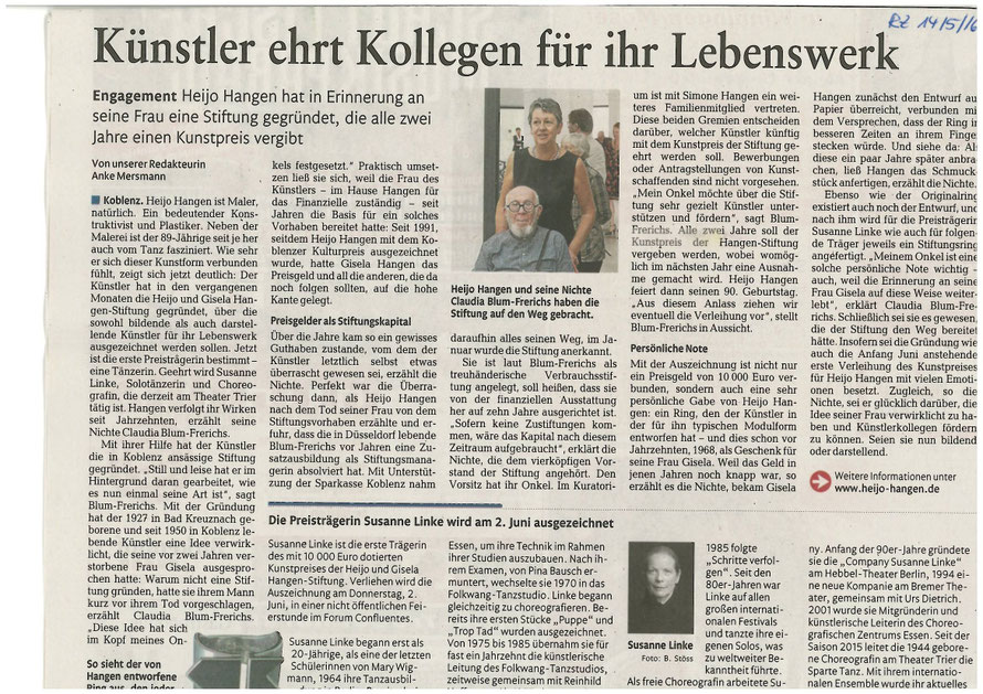 Rhein-Zeitung Koblenz Kultur vom 14. Mai 2016