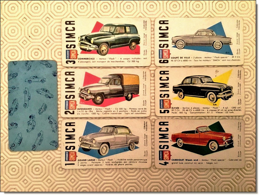  Jeu de 7 familles sur le thème des voitures françaises et datant des années 60