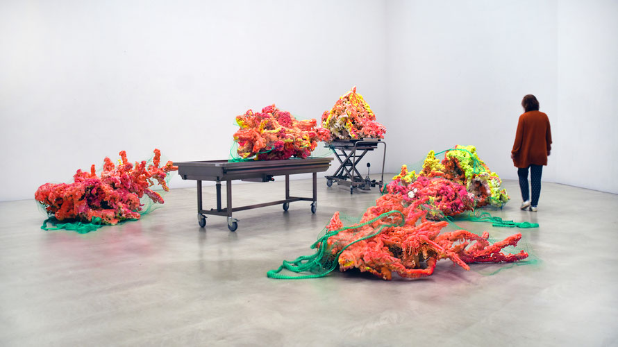 Nadine Baldow Caution Contaminated Artifacts Sculpture Anthropocene Contemporary Art Autopsy Table fir tree