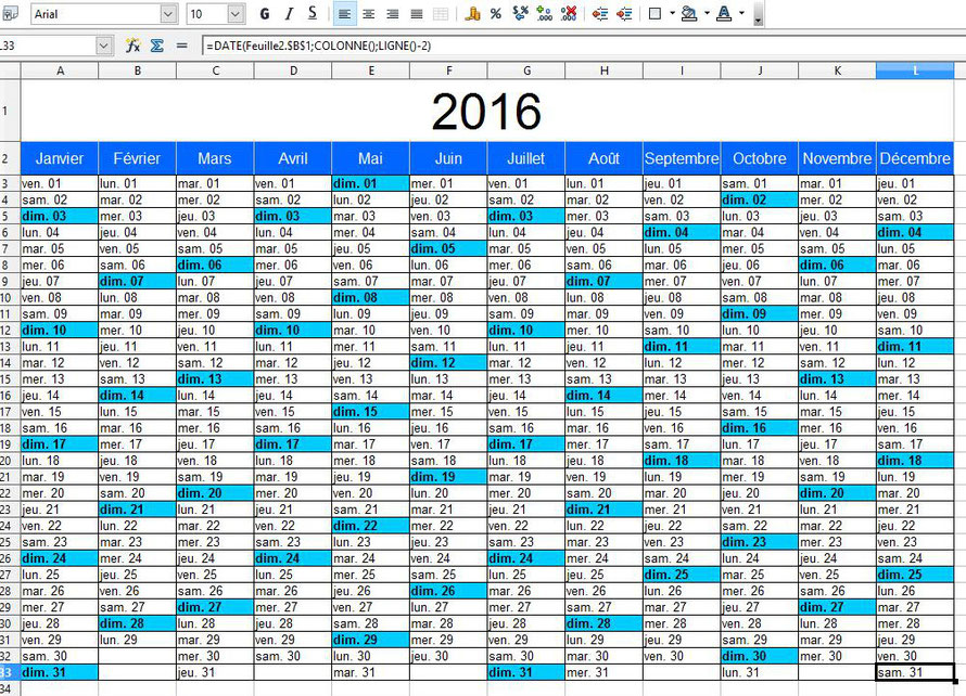 création d un calendrier
