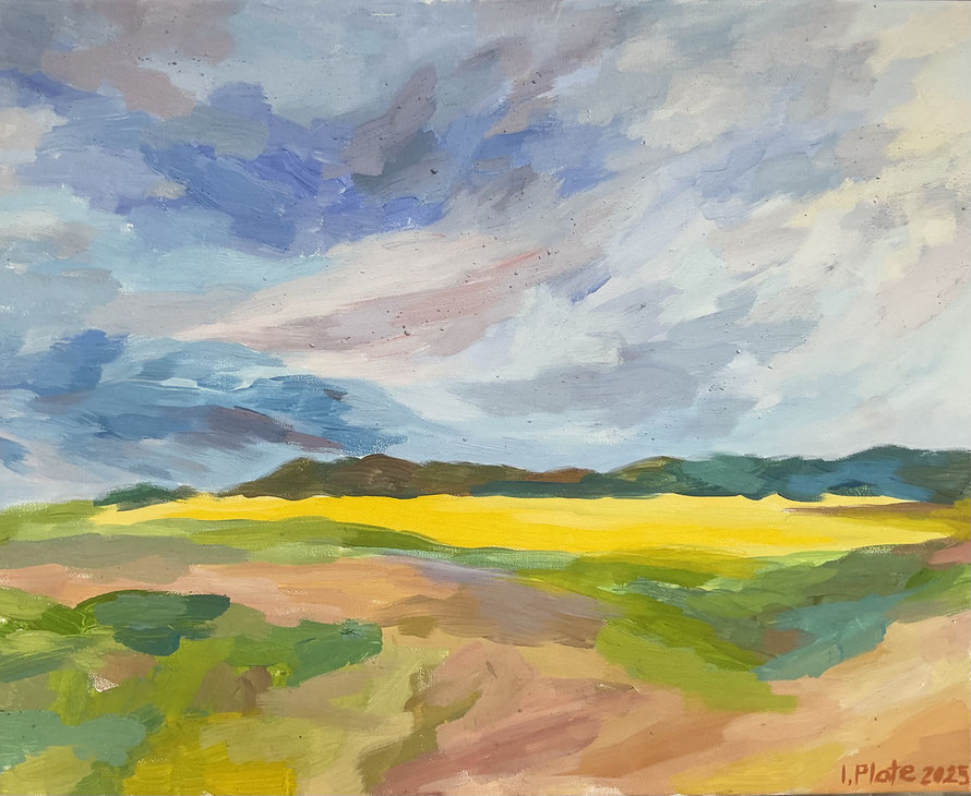Rapsfeld in Rineck, Eitempera, 2025, 50cm x 40cm