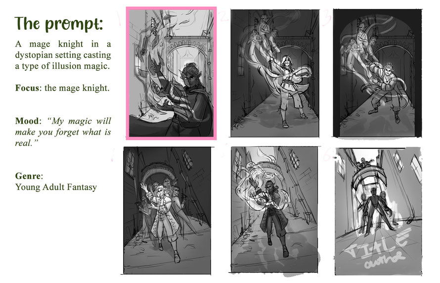Whispers Through the Veil prompt and thumbnails personal book cover project Sachiia Draws