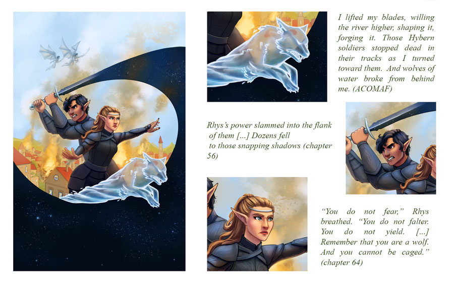 Acowar bookcover by Sachiia Draws; Sarah J. Maas a court of wings and fury; Acotar