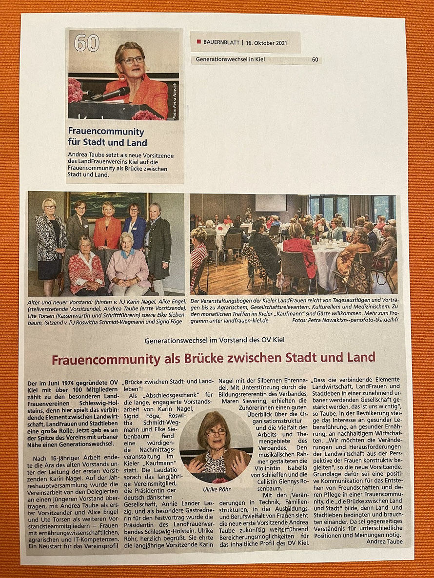 Artikel im Bauernblatt zum Vorstandswechsel bei den Kieler Landfrauen