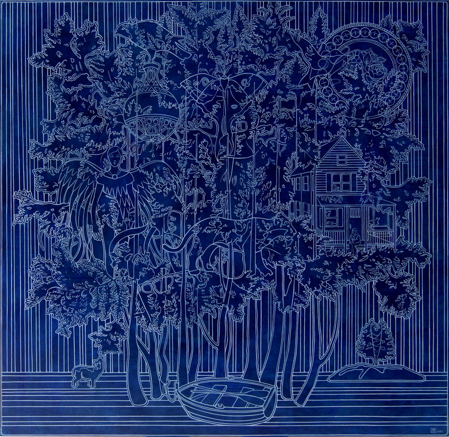 Thuyas occidentalis. Acrylique sur toile, 122 cm x 122 cm, 2022.       Copyright Johanne Bilodeau   - VENDU