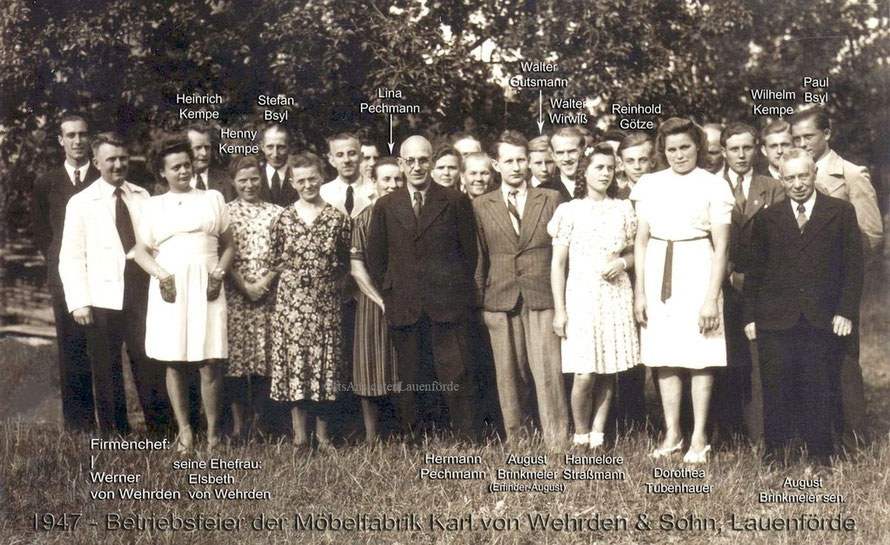 Betriebsfeier 1947. Einige Personen konnten erkannt werden.