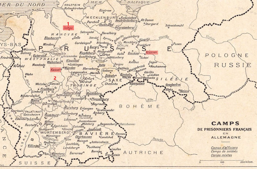 En rouge, les camps fréquentés par Louis MORIN entre le 27 mars 1918 et le 20 janvier 1919